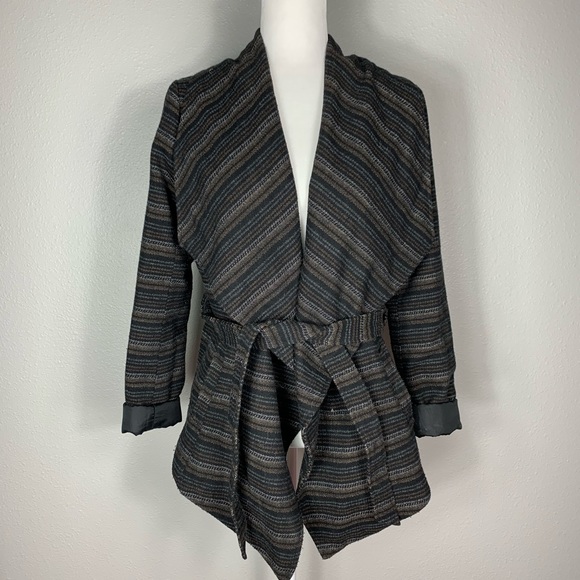 JACK BB Dakota Woven Stripe Belted Wrap Coat - Picture 4 of 6